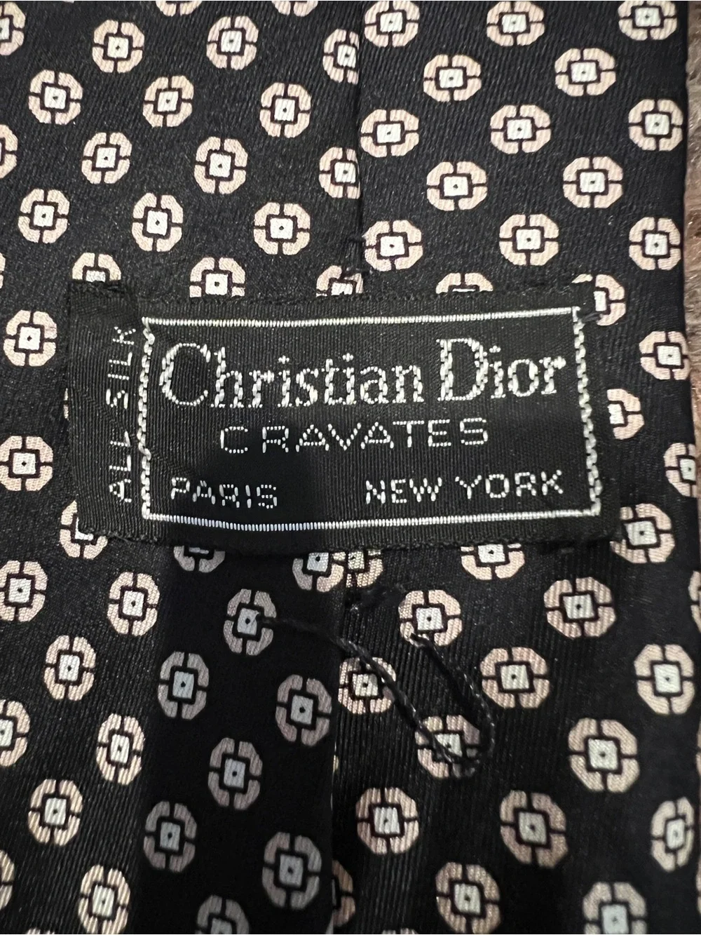 Vintage Christian Dior Silk Men's Tie Necktie black geometric design